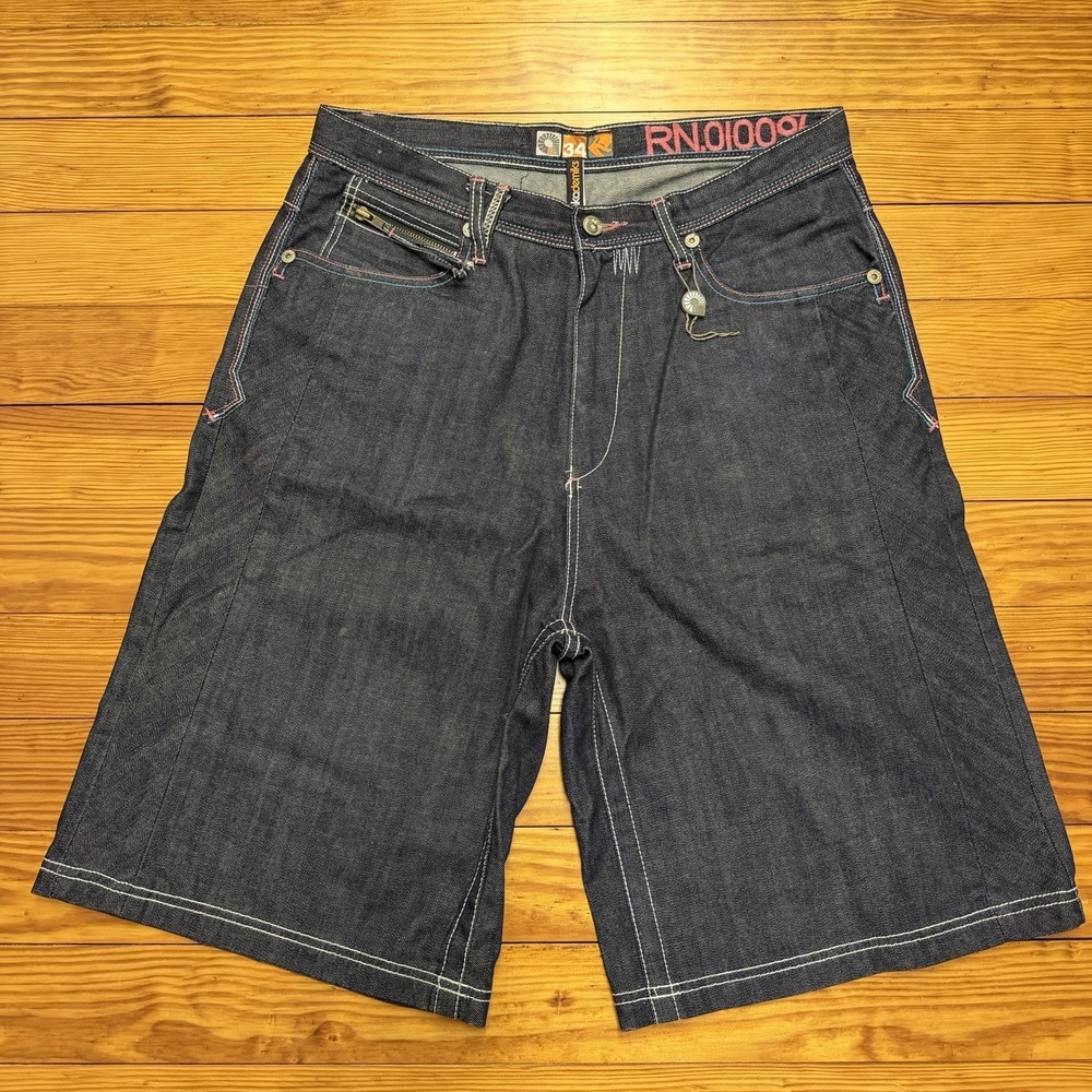 Akademiks Men's Dark Wash Denim Jean Shorts 5-Pocket Embroidered Y2K Hip Hop - Picture 5 of 10